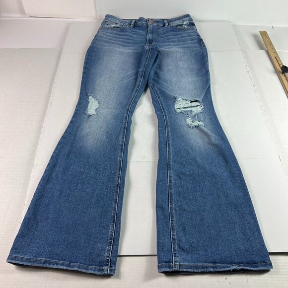 Edgely Jeans Womens 32x31* High Rise Flare Skinny Blue Distressed Denim Tag 12 R - Picture 1 of 16